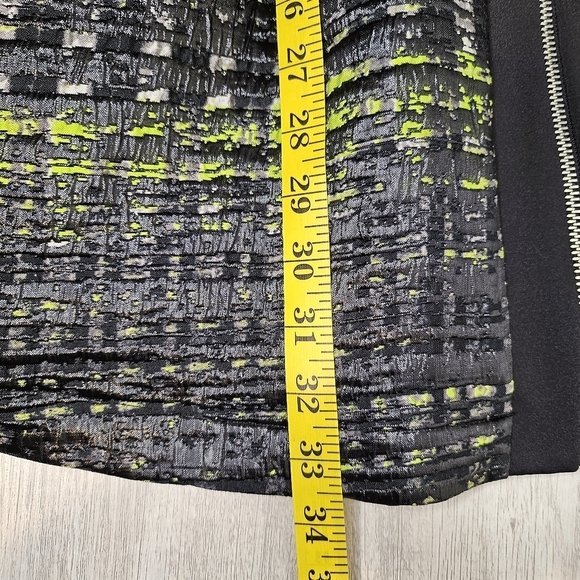 Women's Jaquard Zip Front Black Green A-Line Mini Formal New Years Dress Size 2 - Picture 11 of 11